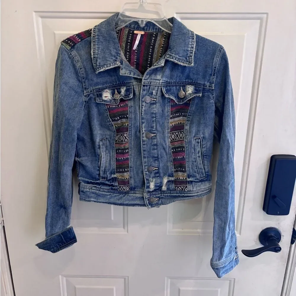 Free People Baja Indigo Distressed Jeans Jacket - Picture 2 of 5